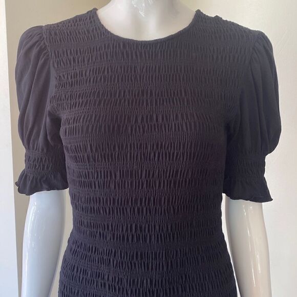 & Other Stories Black Smocked Puff Sleeve Mini Dress Size Small - Picture 3 of 12